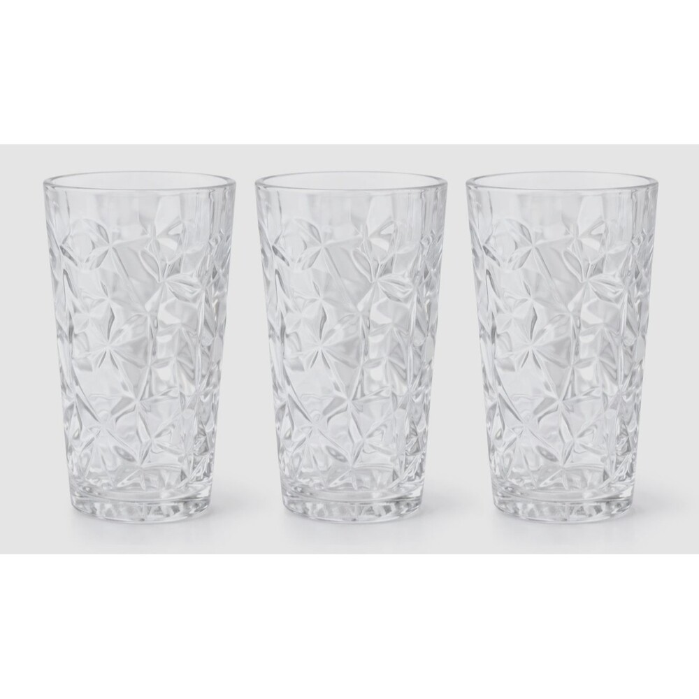 Set of 3 Highball Glass Tumbler Royal Crystal Rock Laurus Pattern 5 3/4 in 1980s